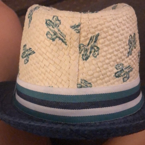 Toddler Cream and Blue Fedora Hat with Tropical Pattern - Picture 5 of 8